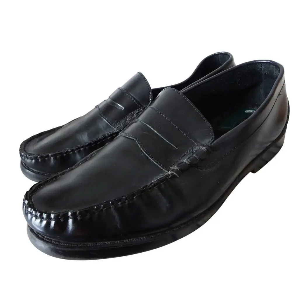 Vintage 90s Nunn Bush Black Penny Loafer Mens 10 Moc Pinch Toe Dress Shoe Gel
